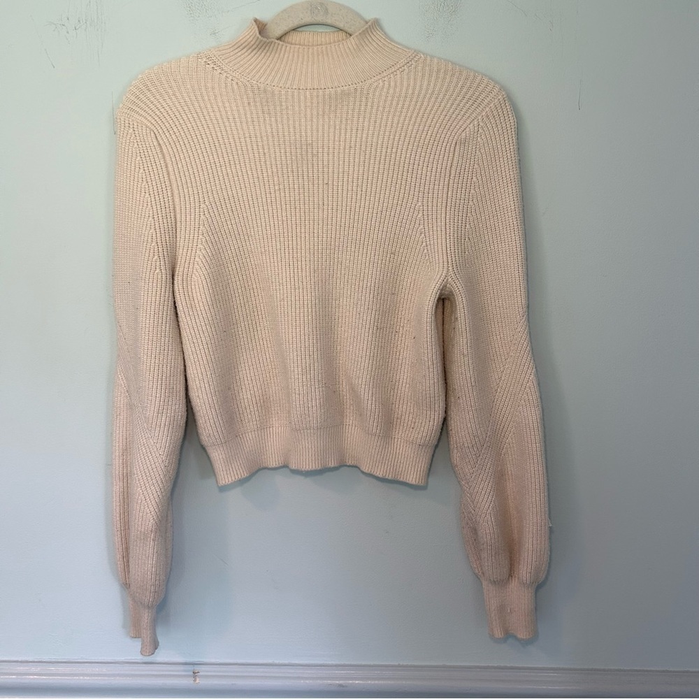 Zara Mock Neck Ribbed White Long Sleeve Sweater Size Small